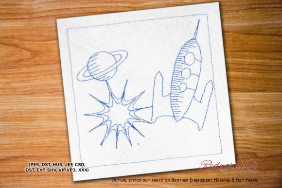 Planet with Rocket Space Redwork Review