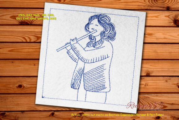 Review: Young Girl Playing Flute Redwork for Merch
